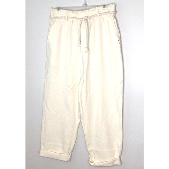 Gentle Fawn Ivory Cotton Paper Bag Cuffed Pants with Rope Belt Size L - Picture 1 of 7